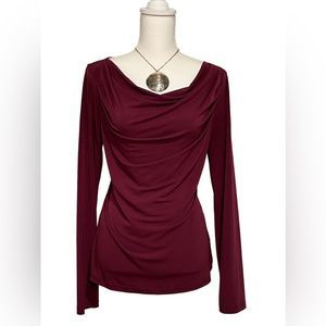 JONES NEW YORK SIGNATURE BURGUNDY DRAPE NECK LONG SLEEVE BLOUSE SIZE MEDIUM